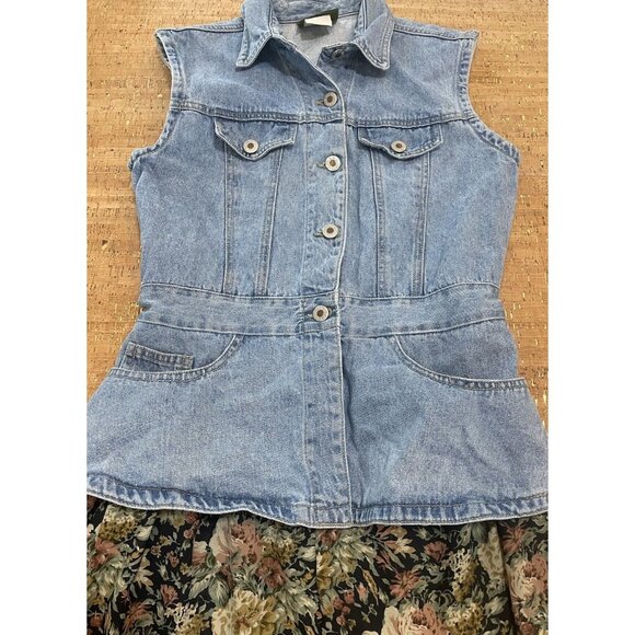 Vintage 90s Denim Floral Print Maxi Dress Boho Cottage Grunge Light Wash Size S - Picture 4 of 16